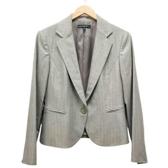 Lafayette 148 Single Button Suit Blazer Gray With Blue Pinstripe Women’s Size 10 - Picture 10 of 11